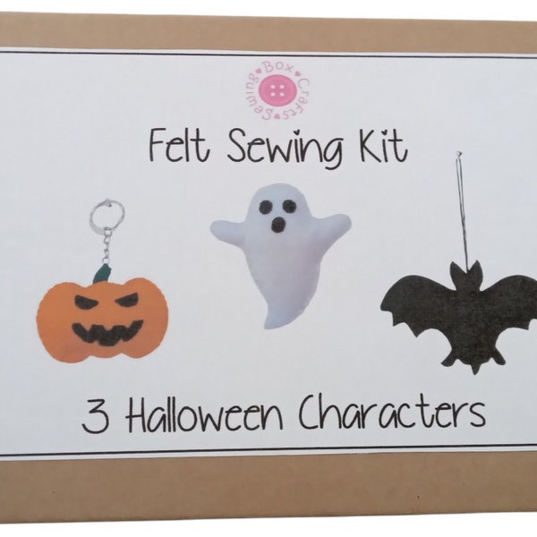 3 Halloween Characters Felt Sewing Kit Ghost, Pumpkin & Ghost DIY Craft Letter Box Friendly Gift