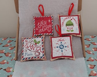 Set of 4 Fun Bright Christmas Designs Decorations Letterbox Friendly Gift Handmade Christmas Soft Pillow Hanging Decorations Set 5