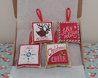 Set of 4 Fun Bright Christmas Designs Decorations Letterbox Friendly Gift Handmade Christmas Soft Pillow Hanging Decorations Set 3