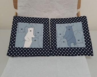 Set of 2 Fabric Mug Rugs Polar Bear Design Dark Blue/White Polka Dot Letterbox Friendly Gift Handmade Coasters