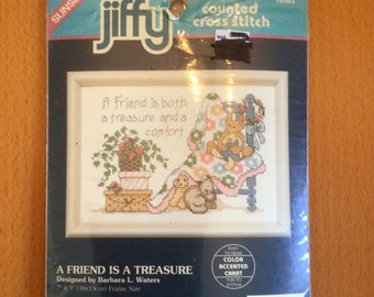 Cross Stitch Kit - A Friend Is A Treasure - Sunset #16583 - 7" x 5" - NEW NIP