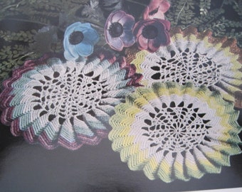 Crocheted Sunburst Doily - 9" and 7.5" Diameter - Vintage 1950's