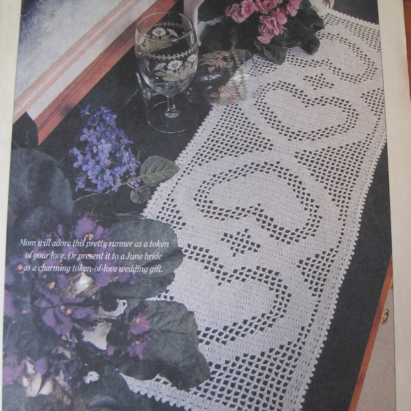 Crochet Pattern - Table Runner - Heart of my Heart - Decorative Scarf - Table Runner - 12" x 24" - Vintage 2000