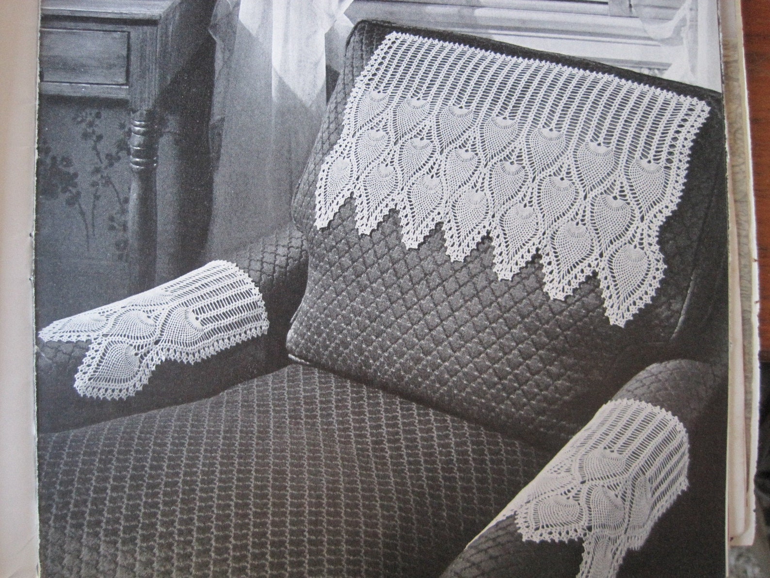 Crochet Pattern Antimacassar Chair Set Headrest and Arm Rest Vintage