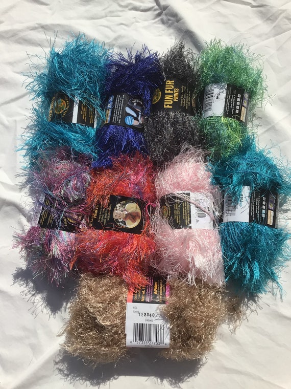 Lot of 9 Skeins Fun Fur Lion Brand Yarn Assorted Colors Made in