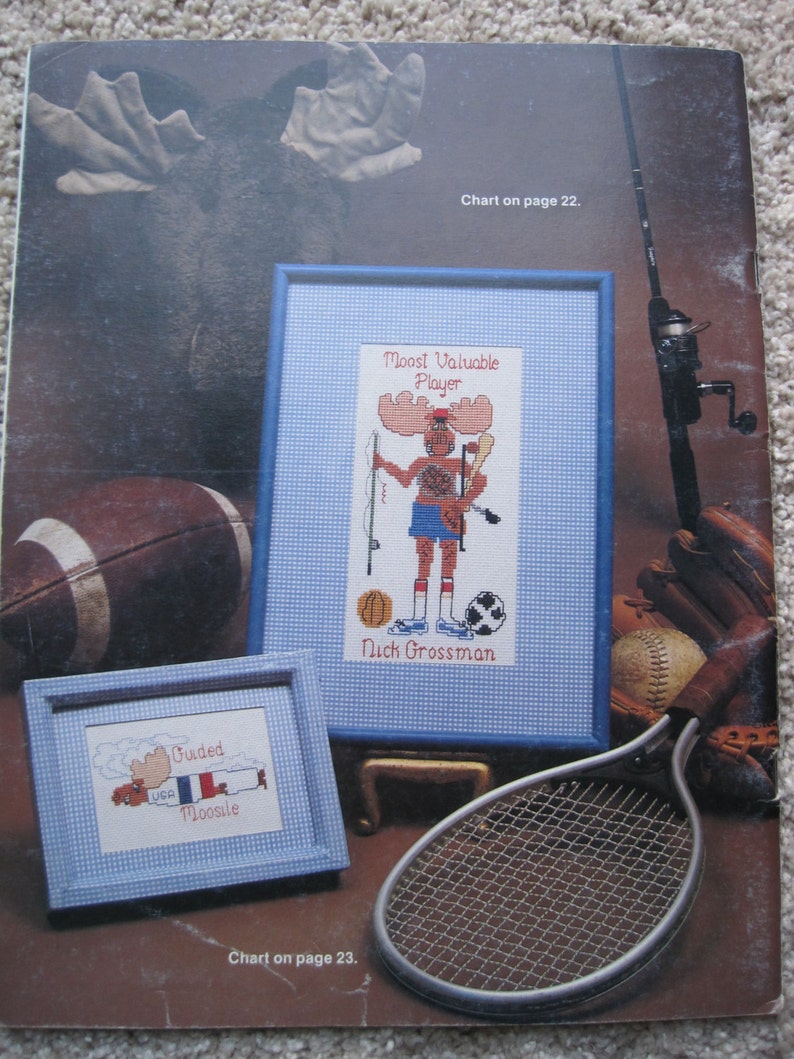 Vintage 1982 Greta Goodstitch #7597 Cross Stitch Pattern Book Moose Messages