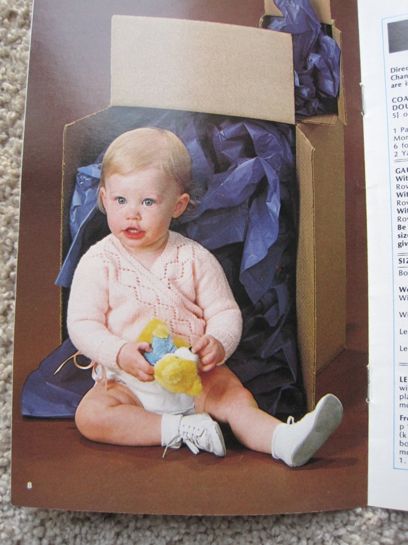 Designs for 6 to 18 Months Red Heart Coats /& Clarks #299 Vintage 1981 Crochet and Knit Pattern Book Babies Handle with Care