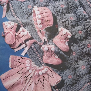 Crochet Pattern - Layette Set - Blanket, Cap, Jacket, Mittens, Booties - Vintage 1940's