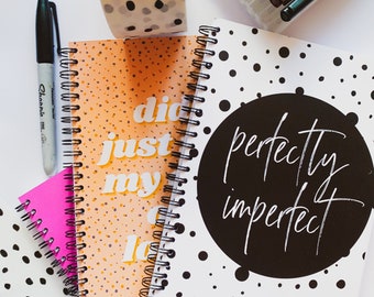 Perfectly Imperfect notebook journal A4 or A5  notebook choice of Hard or Soft Cover. Black and white dots spots