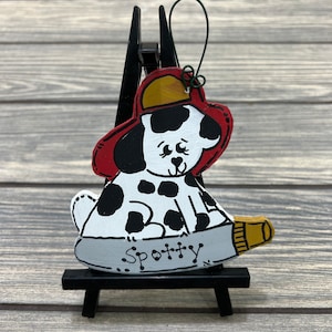 Personalized Wooden Firefighter Dalmation Dog Winter Tree Ornament - Your Name - Christmas Holiday - Hand Painted Wood - Fireman Fire Dog