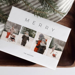 Plantilla de tarjeta de Navidad digital personalizada / Collage de fotos moderno / Descarga instantánea / Diseño de Canva editable / Plantilla navideña imprimible