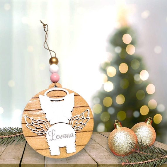 Pet Dog Angel Memorial Christmas Ornament Wings with Personalized Name
