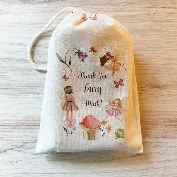Fairy Birthday Gift Party Favor Bag. 4x6 5x7 6x8 8x12 Drawstring Birthday Baby Shower Personalized custom Cotton