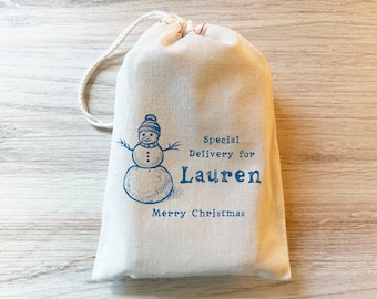 Snowman Christmas Bag Custom Personalized, Christmas Delivery Bag - Christmas Bags -  Christmas present bag - Snow man Bag
