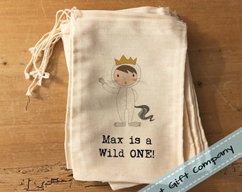1 Wild One Gift Party Favor Bags. 4x6 5x7 6x8 7x9 7x11 Drawstring Birthday Gift Basket Bags Personalized. Cotton