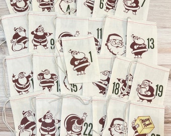 Santa Claus Retro Advent Calendar Christmas Holiday Bags 25 Countdown to Christmas Vintage