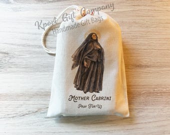 Mother Cabrini, Saint Frances Xavier Cabrini, - Catholic Prayer Bag - Cotton Drawstring Bag - Saint Bags - Saint Banner - Rosary Bag