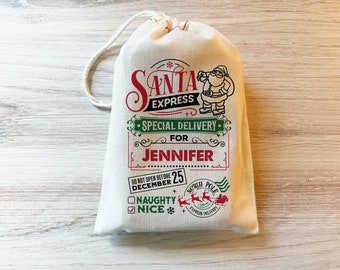 Christmas Santa Custom Personalized Bag - Santa Express - Christmas Bags -  Drawstring Bags - Cotton