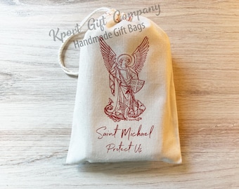 Saint Michael - Catholic Prayer Bag - Cotton Drawstring Bag - Saint Bags - Saint Banner