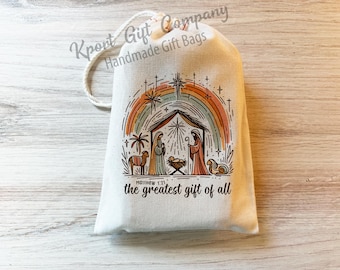 Matthew 1:21 the greatest gift of all - Christmas Holiday Bag - Christ the Lord - Christian - Catholic - Jesus Nativity Drawstring Bag