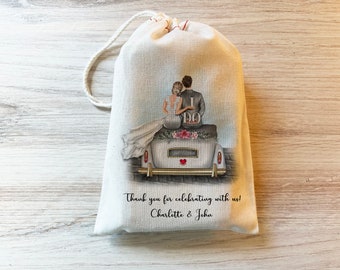 Wedding Just Married Thank You Bag Wedding Favor Bag Reception gifts Wedding favors Drawstring Personalized customized Cotton