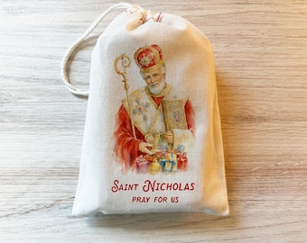 Saint Nicholas - Catholic Prayer Bag - Cotton Drawstring Bag - Saint Bags - Saint Banner - Christmas Saint