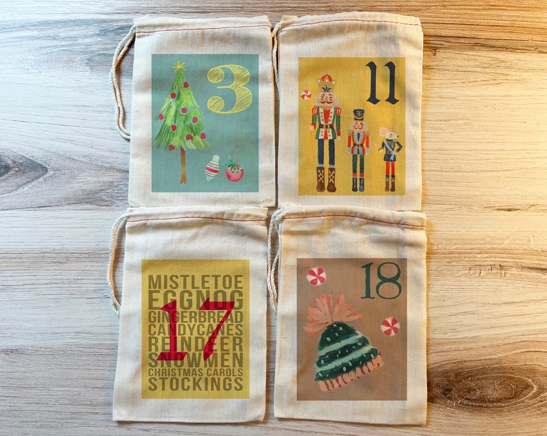 Festive Advent Calendar Christmas Bags Colorful Holiday Bag - Etsy