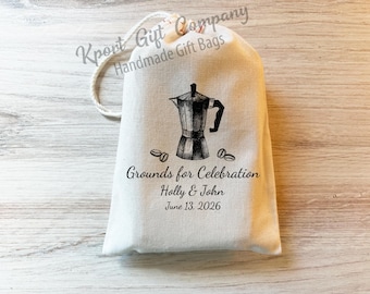 Grounds for celebration Wedding Favor Bags Coffee Beans Favor Personalized Drawstring Bags Wedding party favors