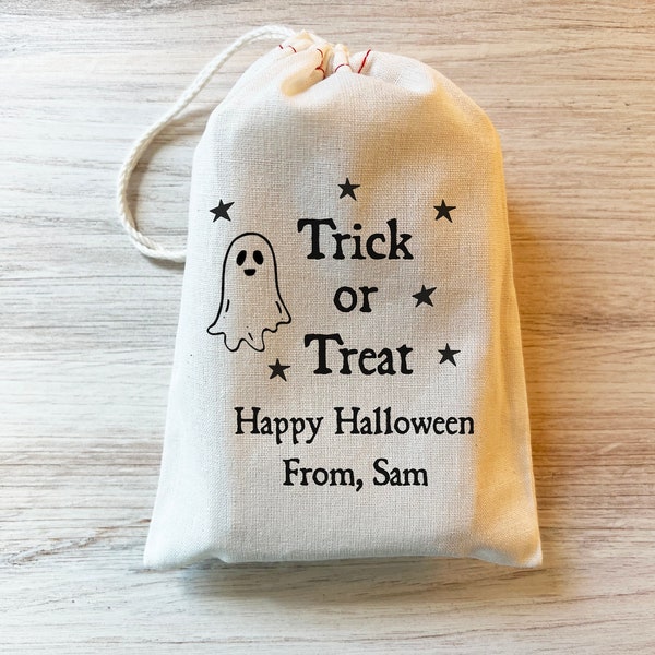 Trick or Treat Halloween Favor Bag Halloween Candy Bag Halloween Gifts Custom Personalized Bag - Party Favor Bags - Drawstring Bags - Cotton