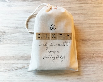 Scrabble Letter Birthday Thank You Favor Bag 60th Birthday 50th Birthday 70th Birthday Drawstring Favors Personalized custom Cotton