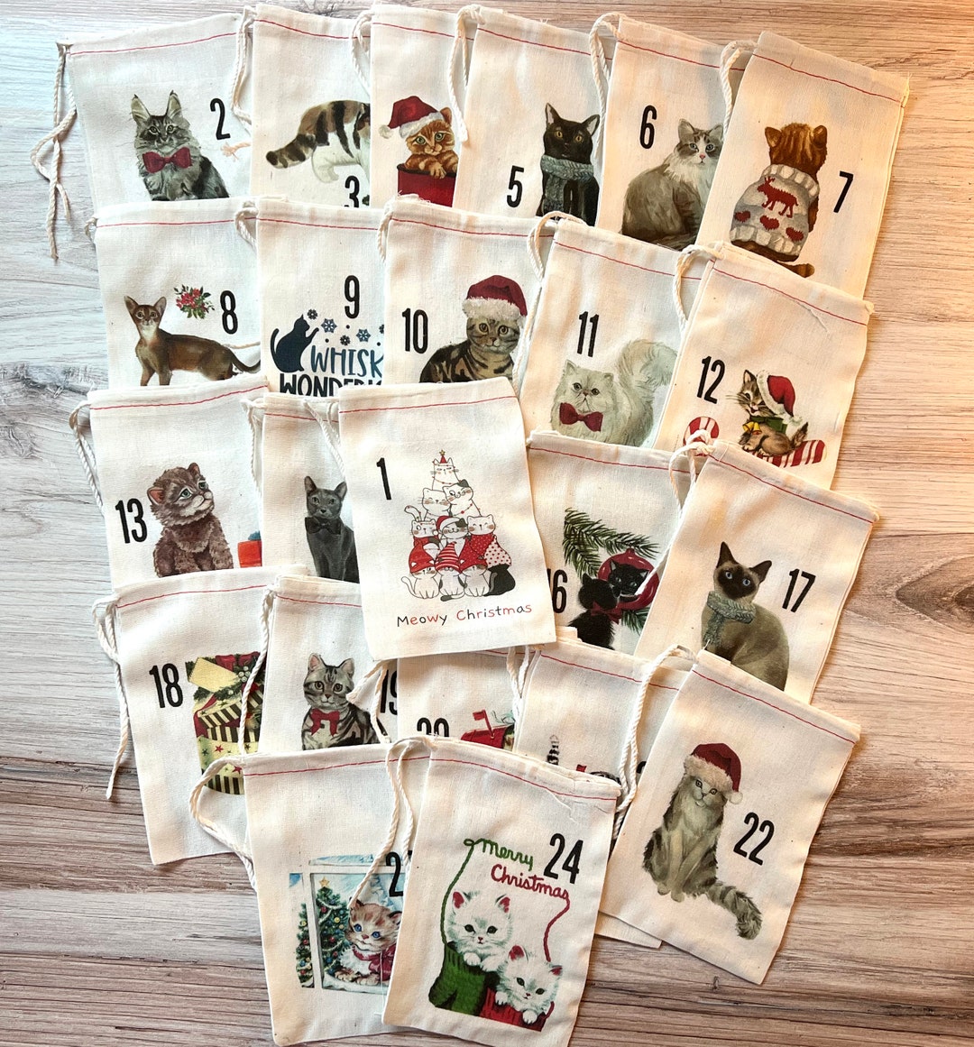 Cats Christmas Advent Calendar Bags Meowy Christmas Bag Set Countdown
