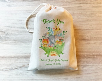 Safari Animals Jungle Animals Gift Party Favor Bag. Drawstring Birthday Baby Shower Personalized custom Cotton