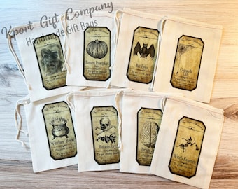 Halloween Potion Treat Candy Bags - Party Favor Bags - Drawstring Cotton Bags - Halloween Candy Bags