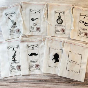 Sherlock Holmes Gift Favor Bags. Set of 8 Fun Holmes Watson mystery collection Cotton Drawstring bags -  Party Escape Birthday