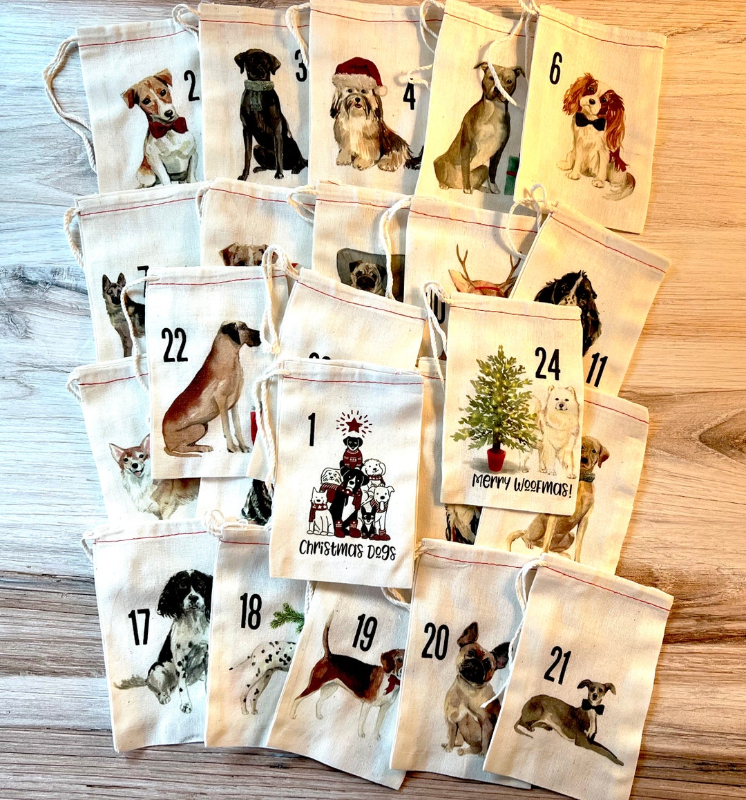 Dogs Christmas Advent Calendar Bags Merry Woofmas Bag Set Countdown to