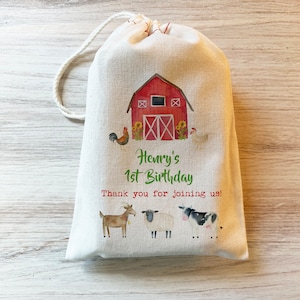 Farm Birthday Thank You Barn Party Farm Animals Barnyard Favor Bag. Drawstring Favors Personalized custom Cotton