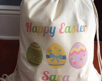 Personalised kids your name Easter glitter egg  treats sack bag