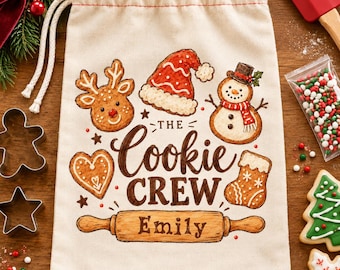Personalized Christmas Cookie Crew Gift Bag | Handmade Christmas Cookie Bag | Custom Name Holiday Baking Gift Bag