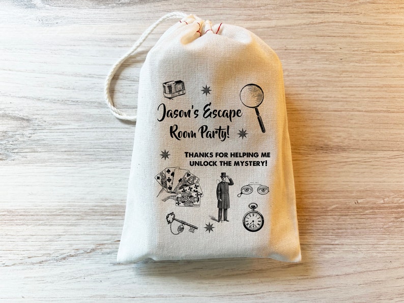 Escape Room Party Mystery Gift Party Favor Bag. 4x6 5x7 6x8 8x12 Drawstring Birthday Gift Basket Bags Personalized Custom. image 1