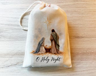 Christmas Nativity - Holy Night - Christmas Holiday Bag - Christ the Lord - Christian - Catholic - Jesus Nativity Drawstring Bag