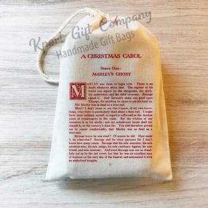 Christmas Carol - Scrooge  - Dickens Book Page Gift Holiday Bag - Party Favor - Cotton Drawstring