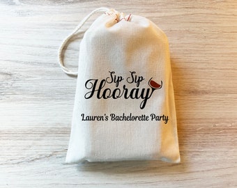 Wine Favors, Bachelorette Party Favor, Hangover Kit, Survival Kit, Birthday Favor Custom - Sip Sip Hooray Wine Party Custom bag