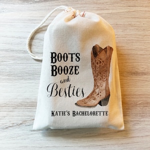 Boots Booze and Besties Hangover Bag - Custom Bachelorette Favor Bag. Country Bachelorette, Nashville Bachelorette Party, Country Wedding