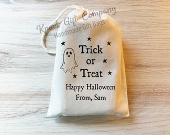 Trick or Treat Halloween Favor Bag Halloween Candy Bag Halloween Gifts Custom Personalized Bag - Party Favor Bags - Drawstring Bags - Cotton