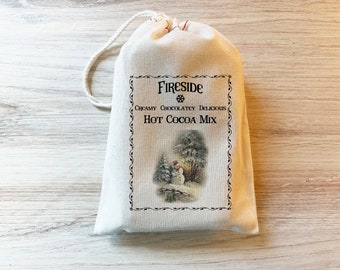 1 Fireside Snowman Hot Chocolate Hot Cocoa Bags - 4x6 5x7 6x8 7x9 7x11 - Gift Bags - Primitive  - Drawstring Bags - Organic Cotton