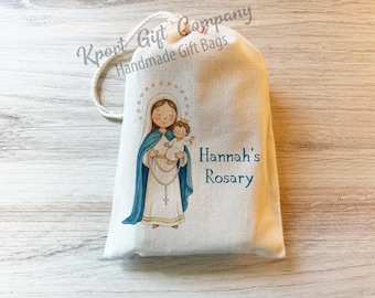 Rosary Bag with Mary - Catholic Prayer Bag - First Communion Gift - Children's Rosary Gift Bag - Personalized Communion Gift