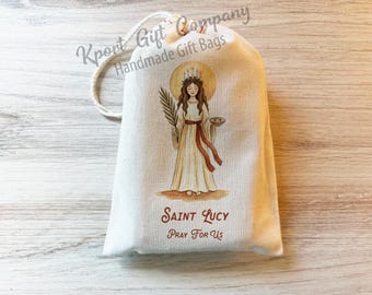 St. Lucy - Catholic Prayer Bag - Cotton Drawstring Bag - Saint Bags - Saint Banner - Saint Lucy