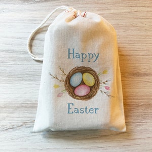 Happy Easter Gift Party Favor Bag. 4x6 5x7 6x8 8x12 Drawstring Easter basket Easter Eggs Personalized custom Cotton