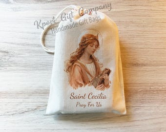 St. Cecilia - Catholic Prayer Bag - Cotton Drawstring Bag - Saint Bags - Saint Banner - Saint Cecilia