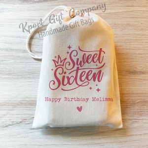 Sweet 16 Birthday Party favor bags - 16th Birthday Favors - Personalized 16th Birthday - Custom 16 Birthday - Sweet Sixteen Birthday Party